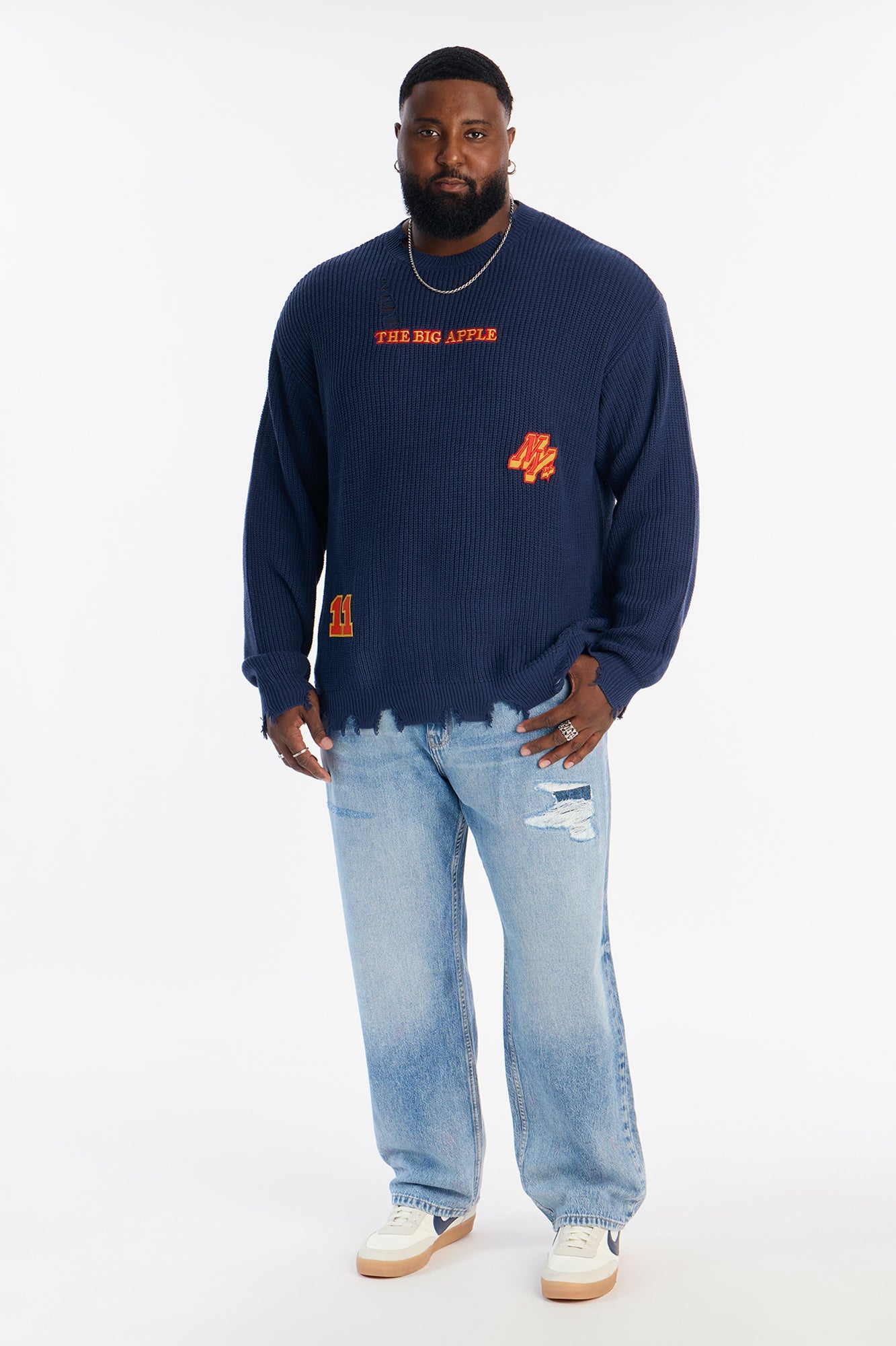 Straight Subtle Distressed Denim Jean - Medium Blue Wash