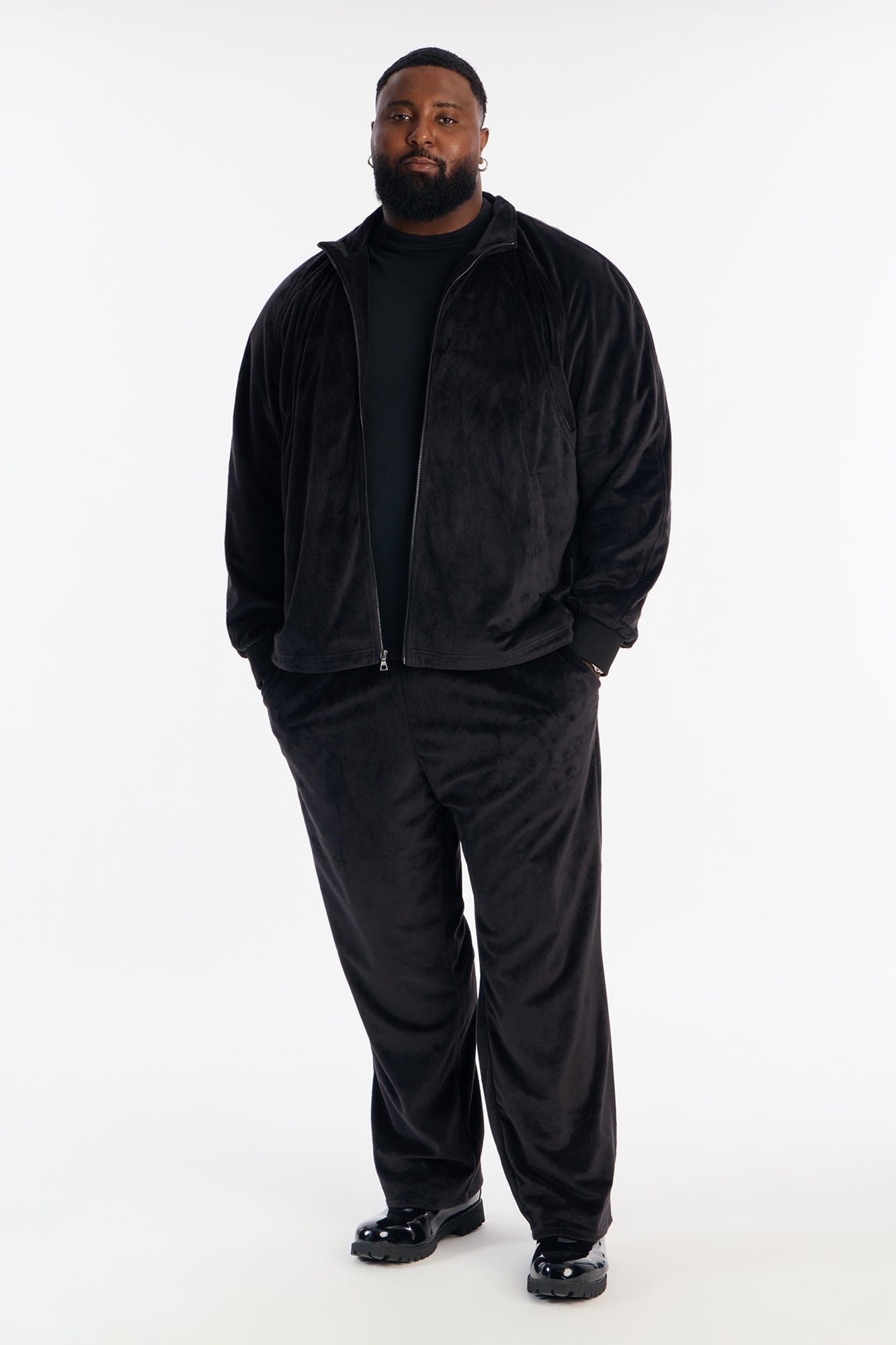Velour Set It Up Track Jacket - Black