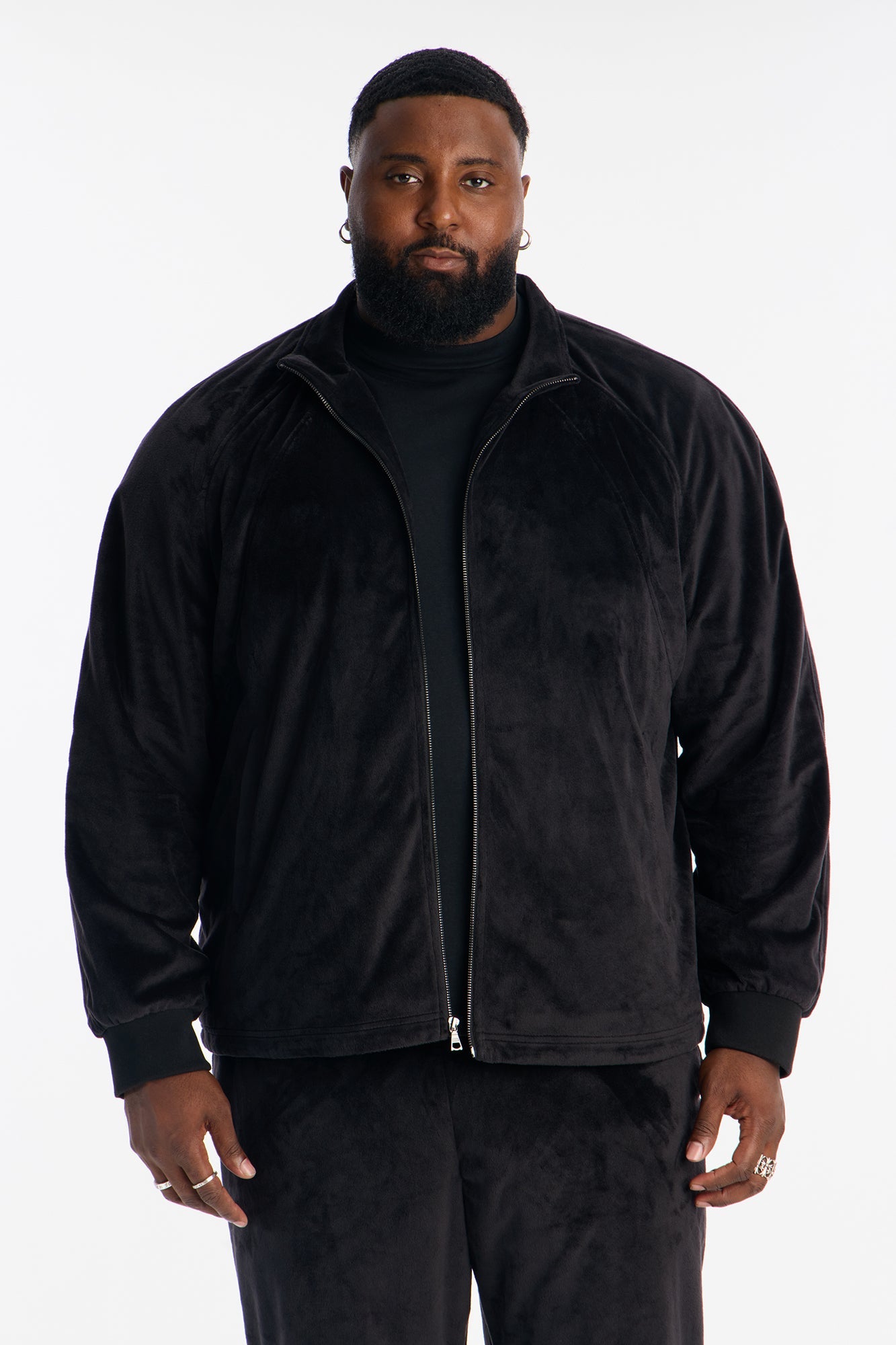 Velour Set It Up Track Jacket - Black