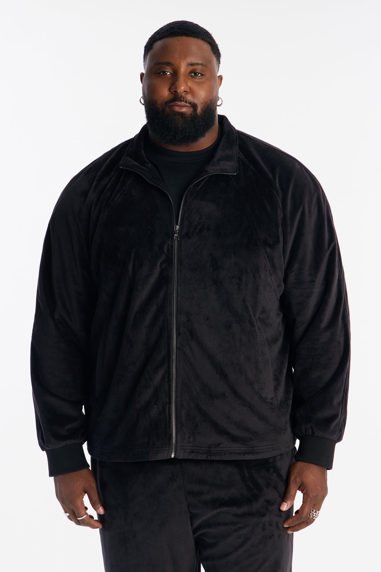 Velour Set It Up Track Jacket - Black