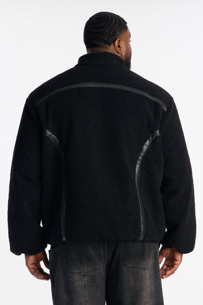 Oversized Sherpa Faux Leather Paneled Jacket - Black