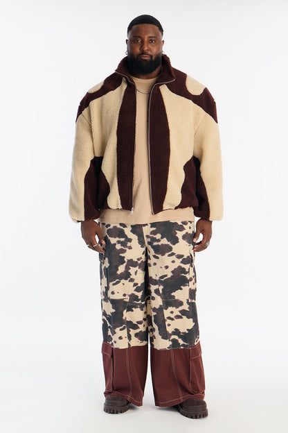 Wide Leg Mixed Worlds Cow Print Pant - Black/combo