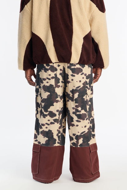 Wide Leg Mixed Worlds Cow Print Pant - Black/combo