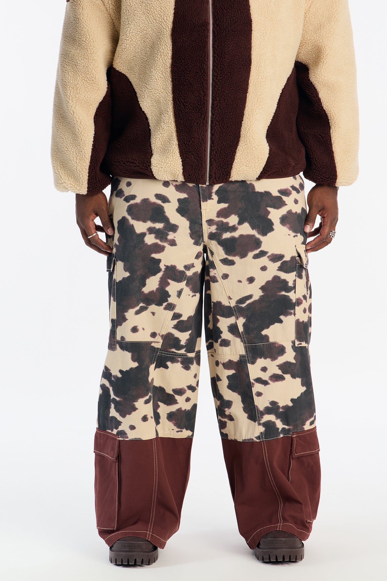 Wide Leg Mixed Worlds Cow Print Pant - Black/combo