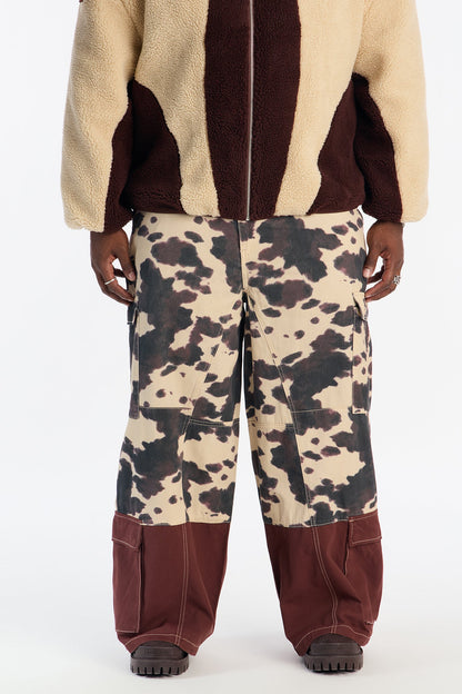 Wide Leg Mixed Worlds Cow Print Pant - Black/combo