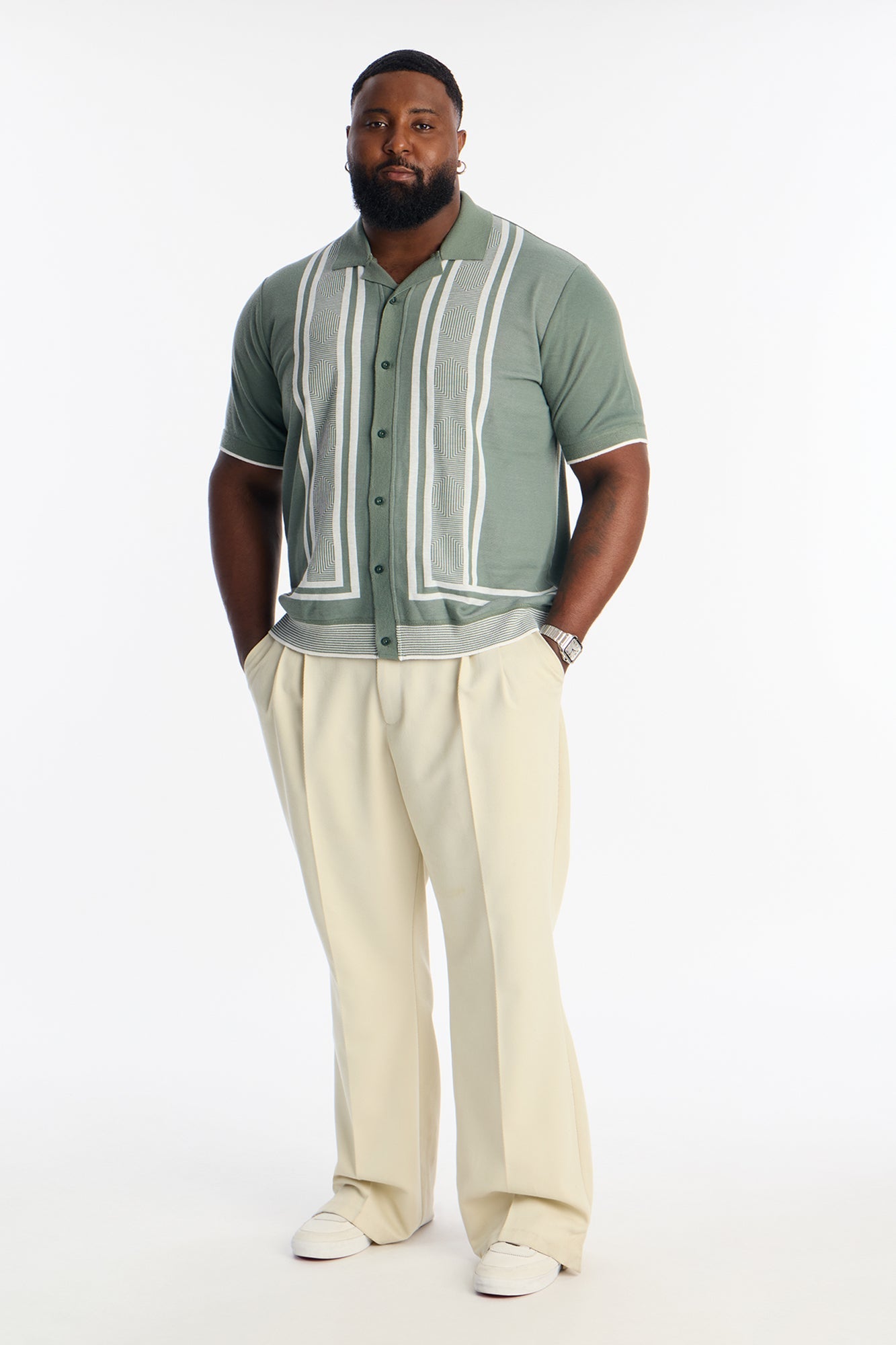 Casa Stripe Button Up - Green/combo