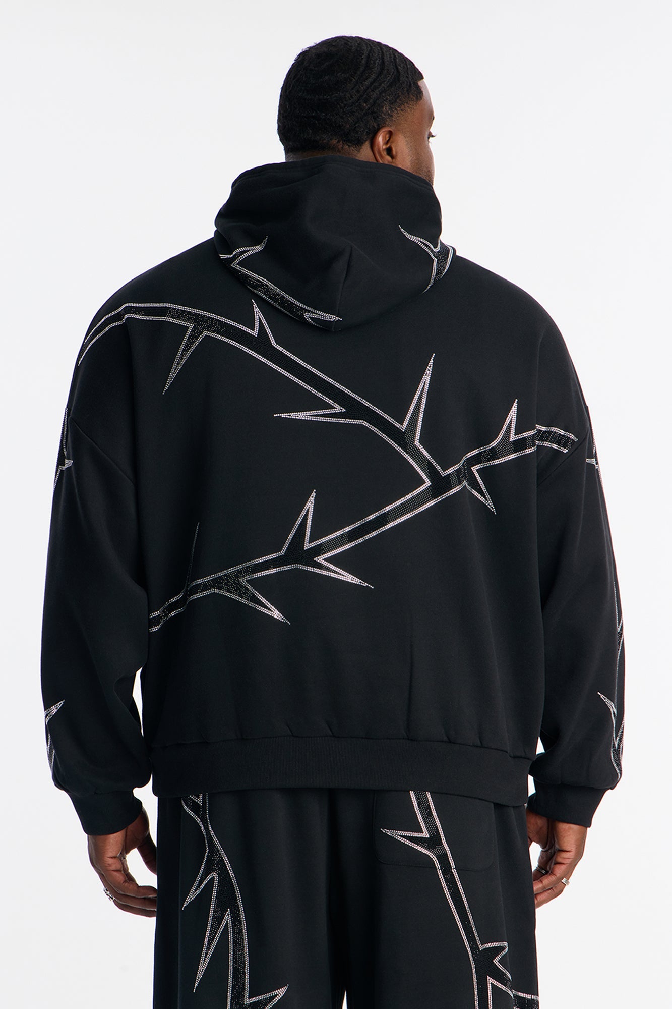 Thorn Rhinestone Oversized Hoodie - Black