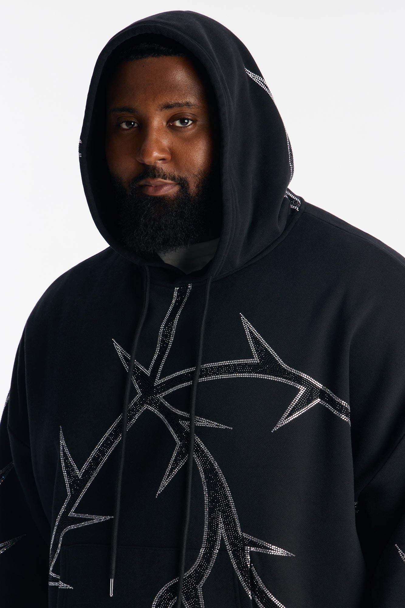 Thorn Rhinestone Oversized Hoodie - Black