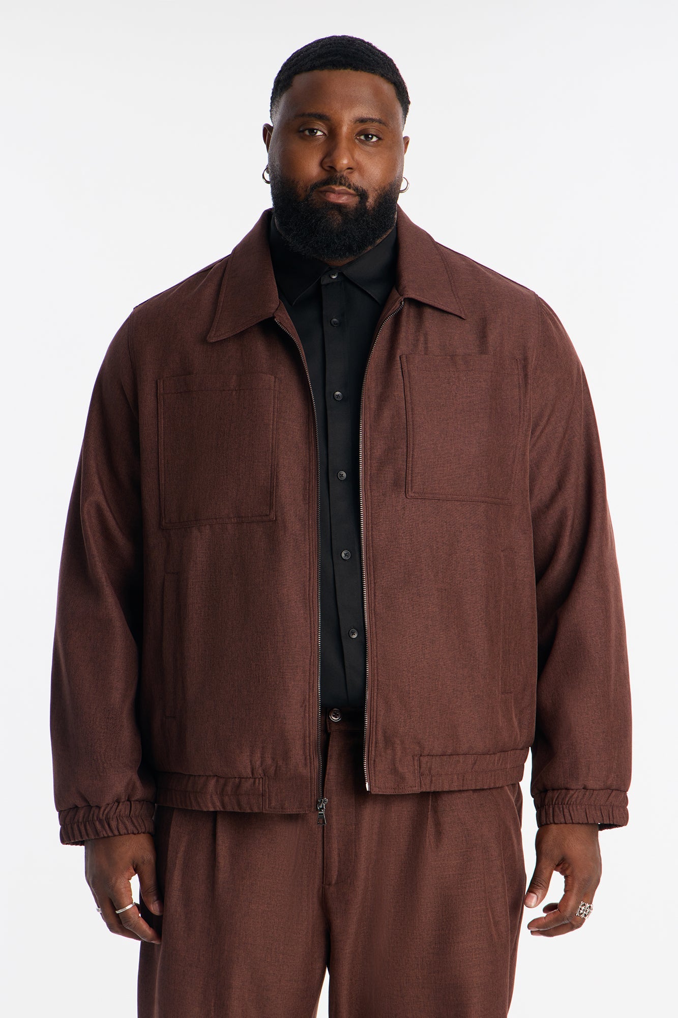 Relaxed Zip Tone Jacket - Brown