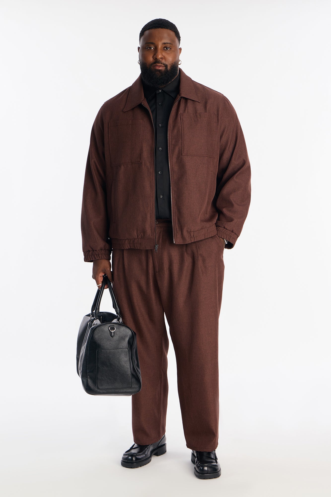Straight Zip Tone Trouser - Brown