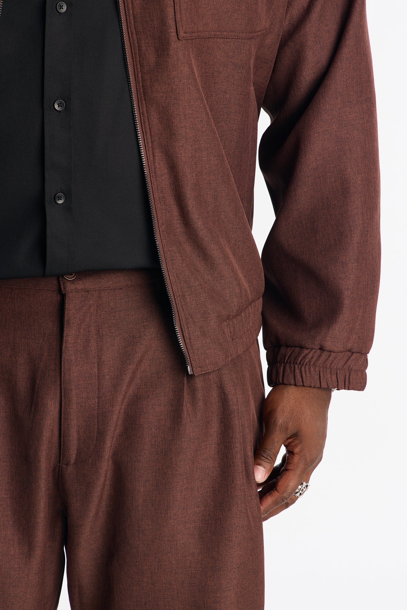 Straight Zip Tone Trouser - Brown