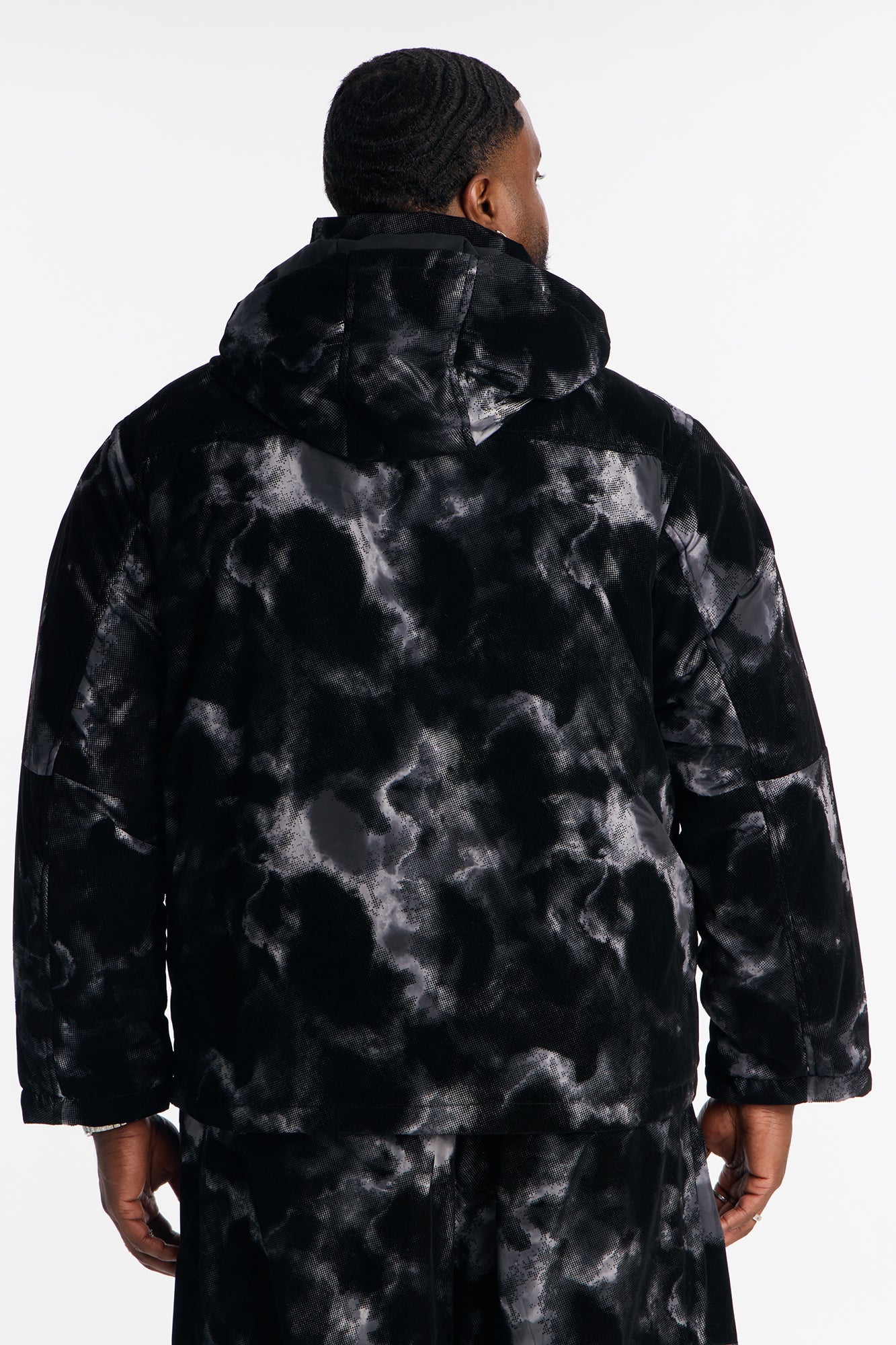 Padded Flocked Marble Ski Jacket - Black