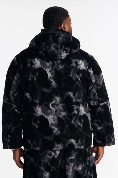 Padded Flocked Marble Ski Jacket - Black