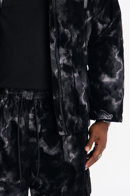 Baggy Flocked Marble Cargo Pant - Black