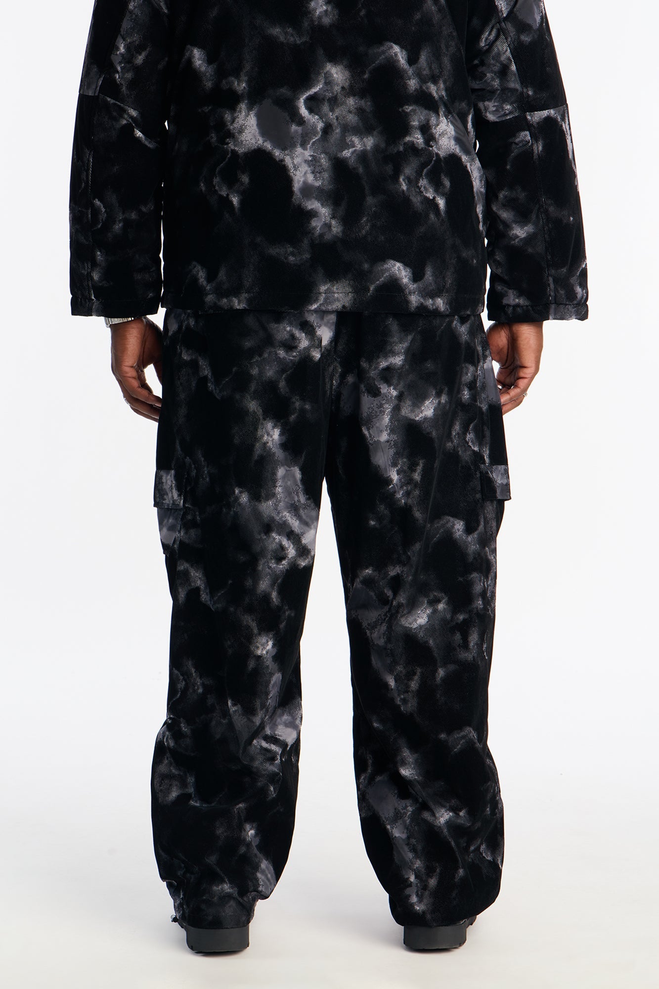Baggy Flocked Marble Cargo Pant - Black