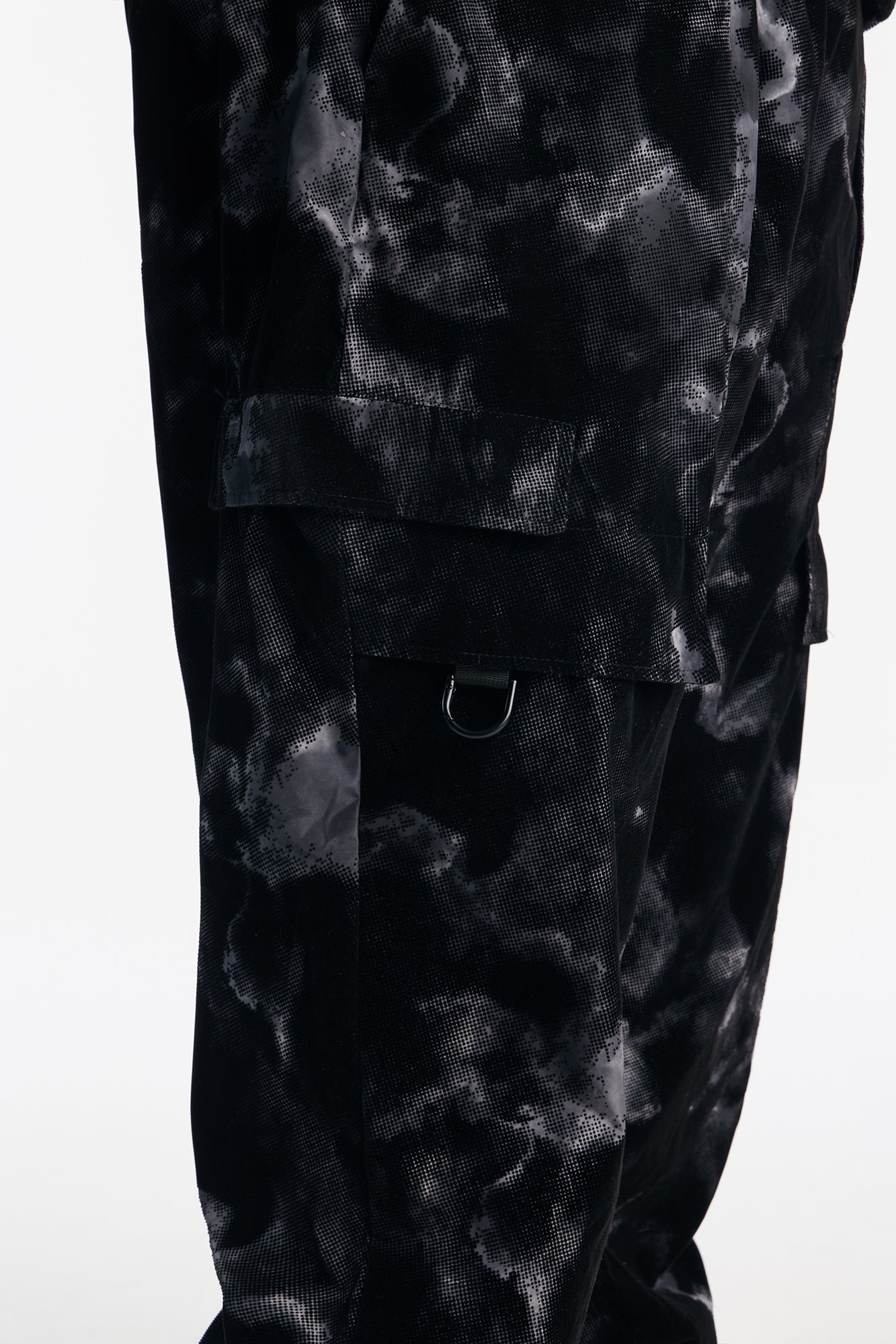 Baggy Flocked Marble Cargo Pant - Black