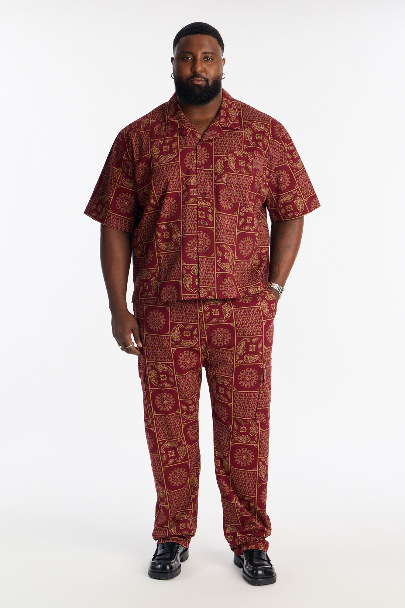 Clinton Hill Mosaic Button Up Shirt - Burgundy