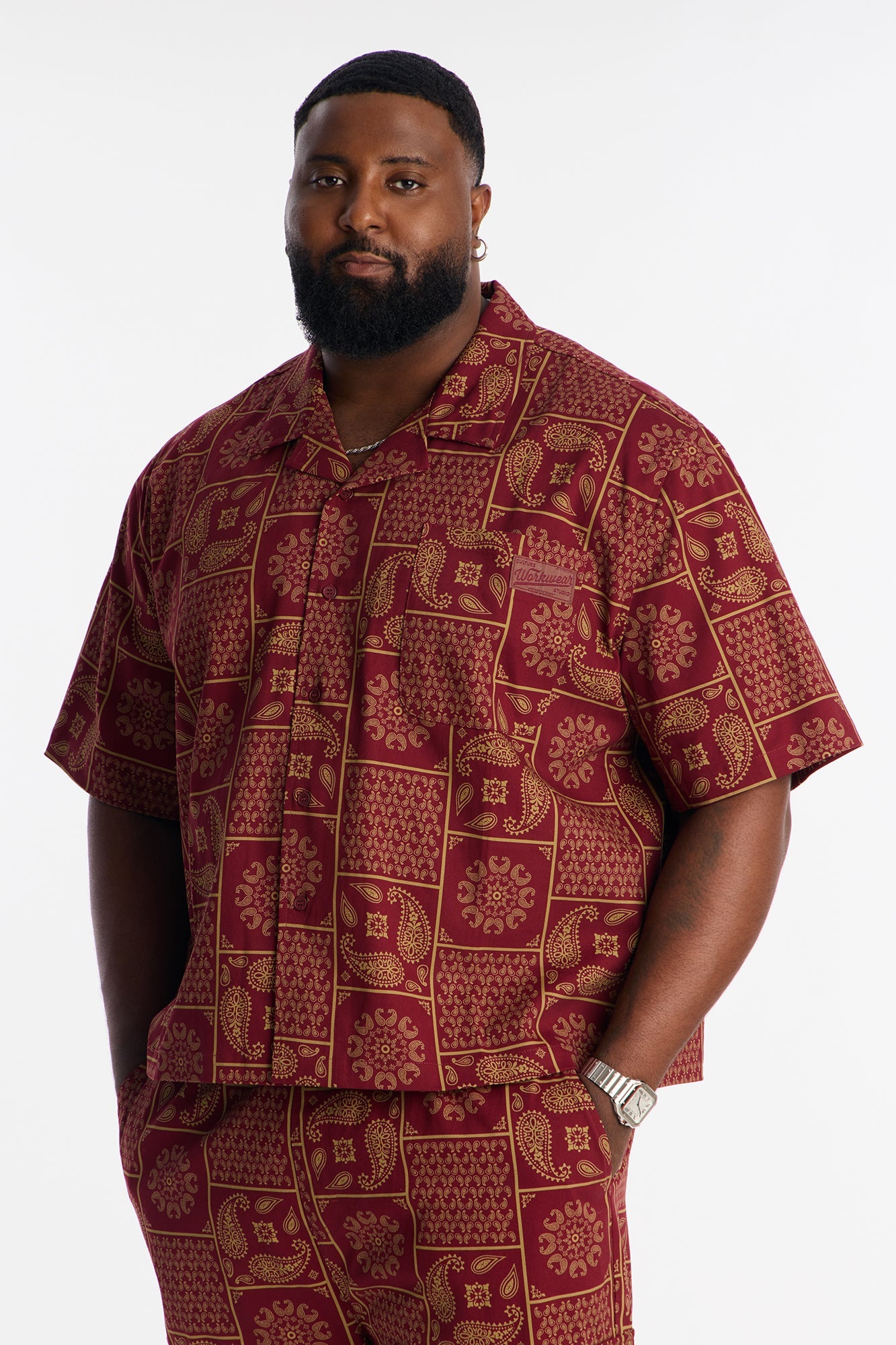 Clinton Hill Mosaic Button Up Shirt - Burgundy