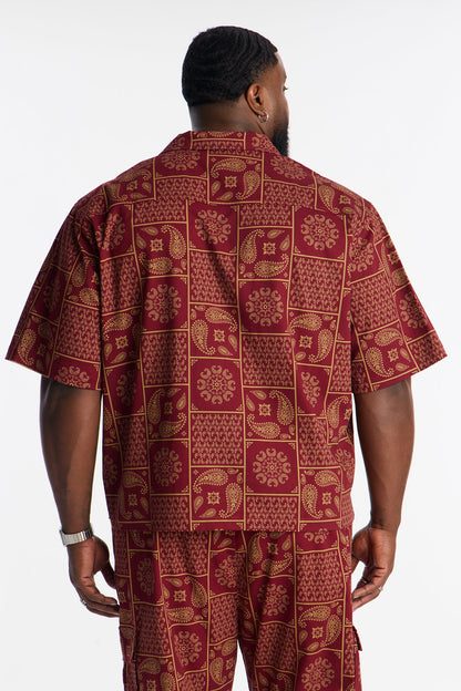 Clinton Hill Mosaic Button Up Shirt - Burgundy