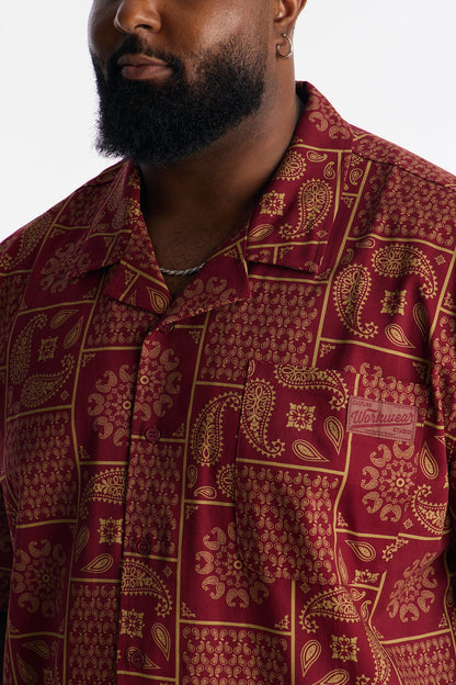 Clinton Hill Mosaic Button Up Shirt - Burgundy