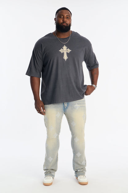 Stacked Skinny Flare Ice Star Pearl Jean - Light Wash
