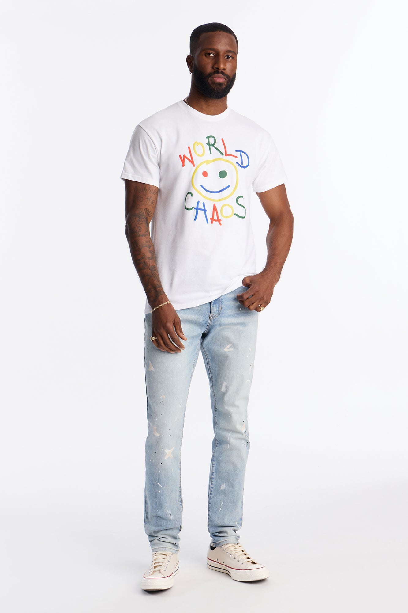 Stacked Skinny Off Hours Paint Splatter Jean - Light Blue Wash