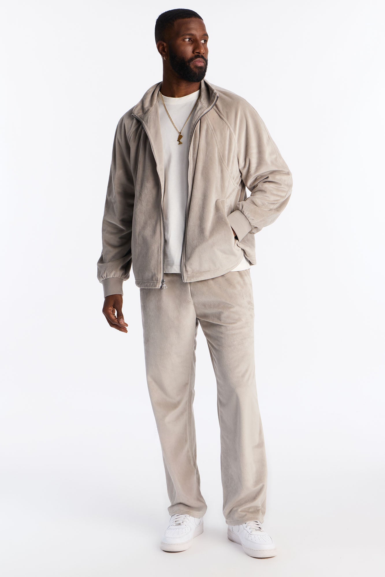 Velour Set It Up Track Jacket - Grey
