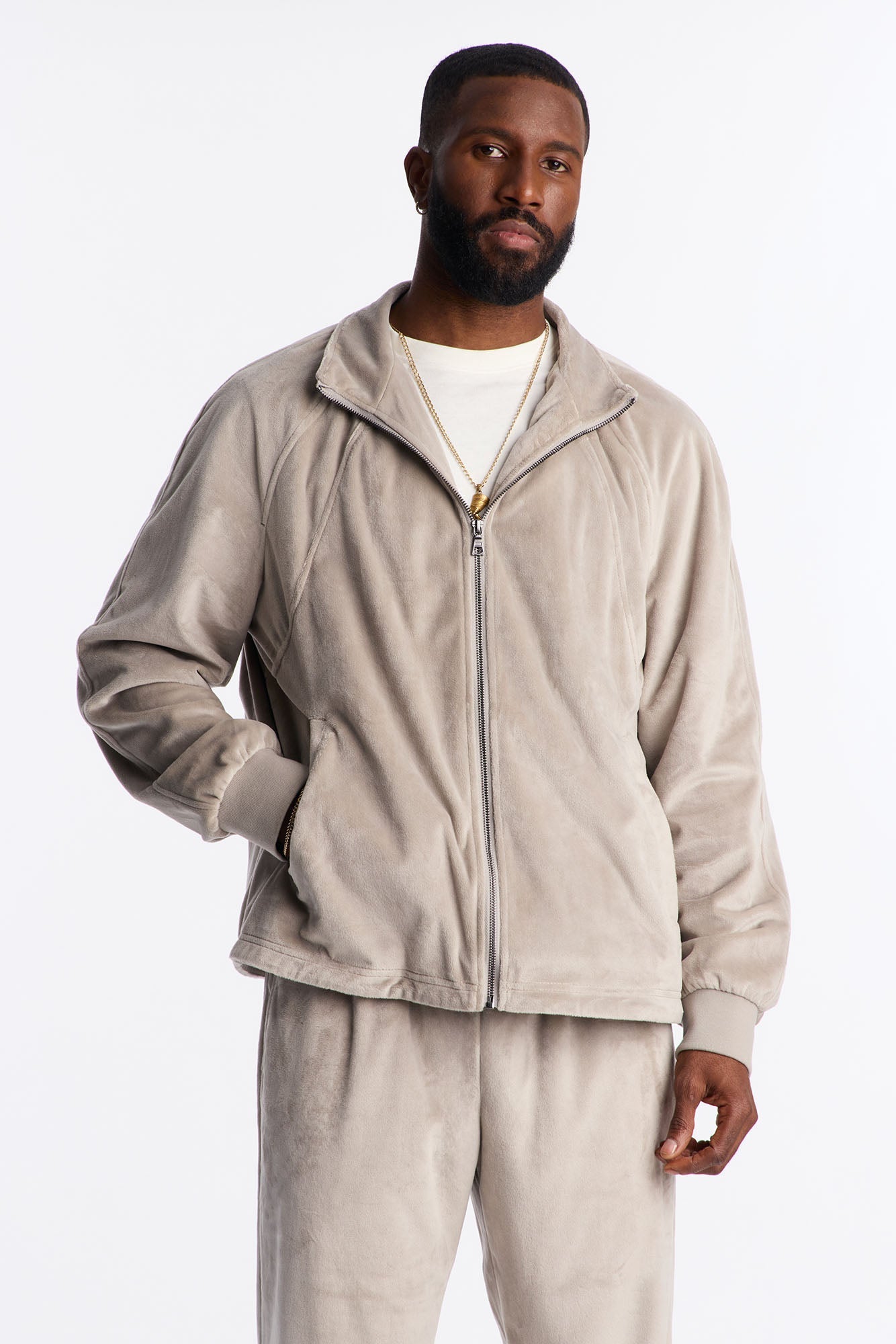 Velour Set It Up Track Jacket - Grey