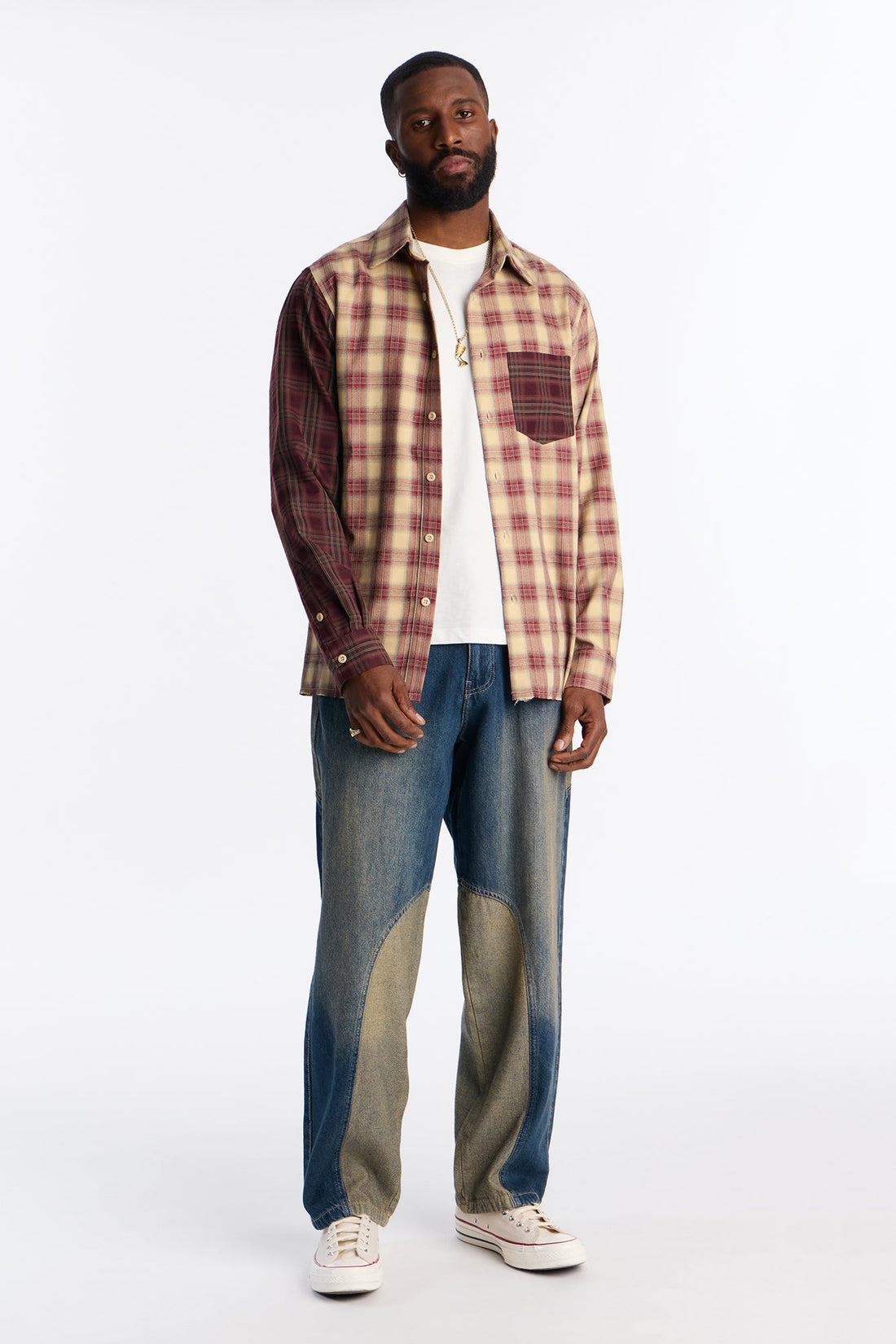 Barrel Outside In Color Block Jean - Vintage Blue Wash