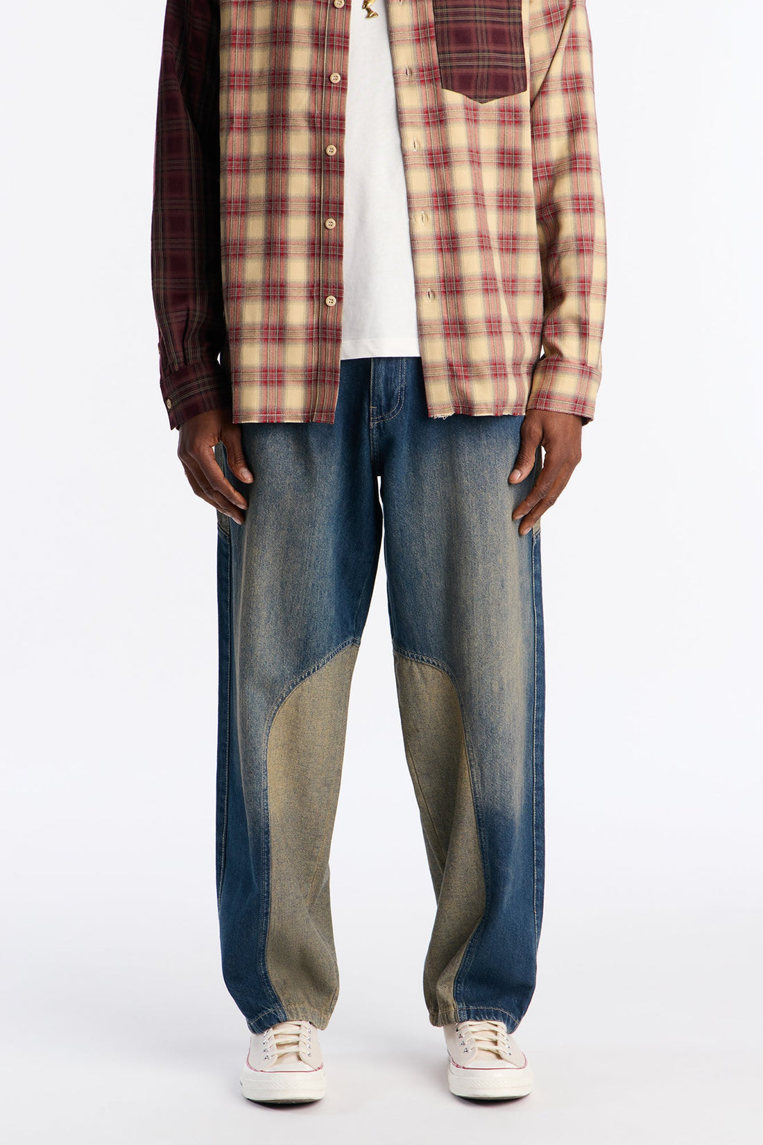 Barrel Outside In Color Block Jean - Vintage Blue Wash