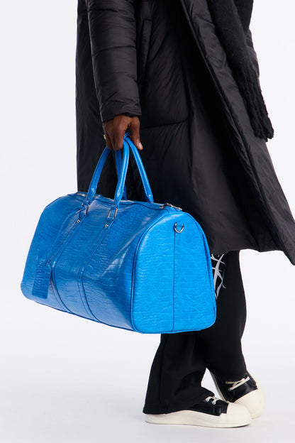 Full Size Croc Embossed Faux Leather Duffle Bag - Blue