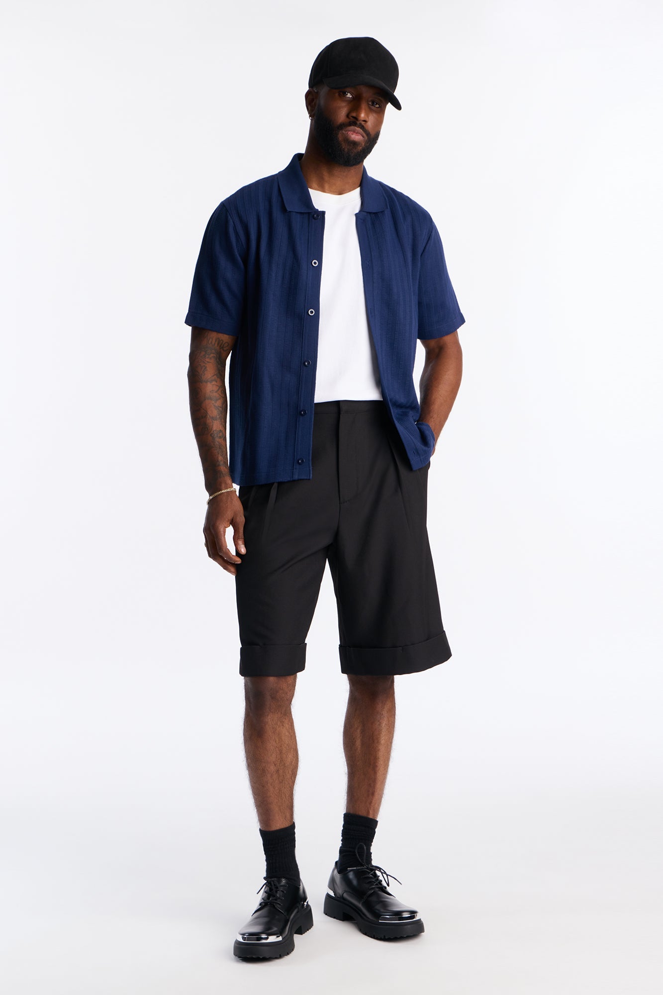 Shadow Button Striped Button Up - Navy
