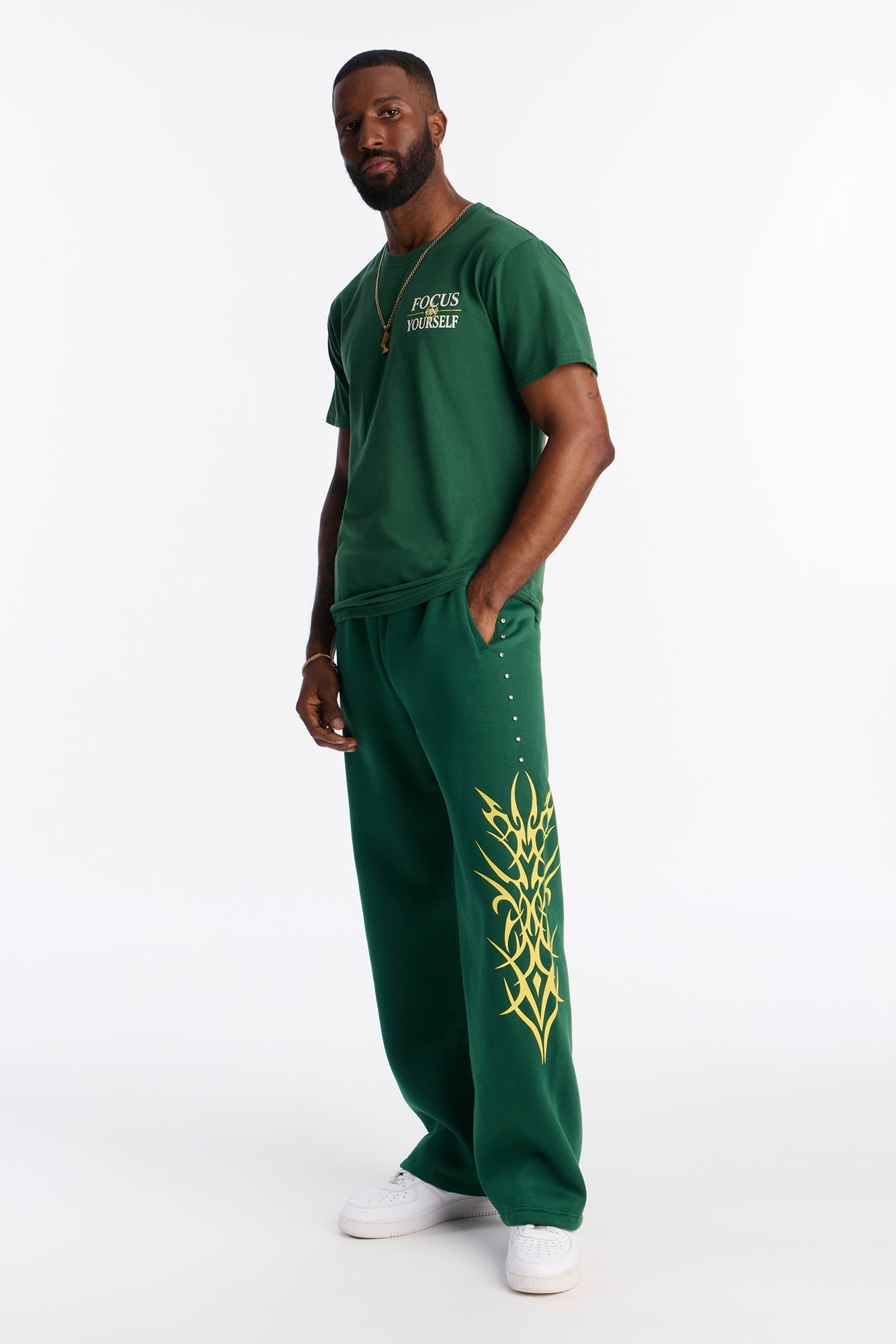 Rhinestone Tribe Sweatpants - Green