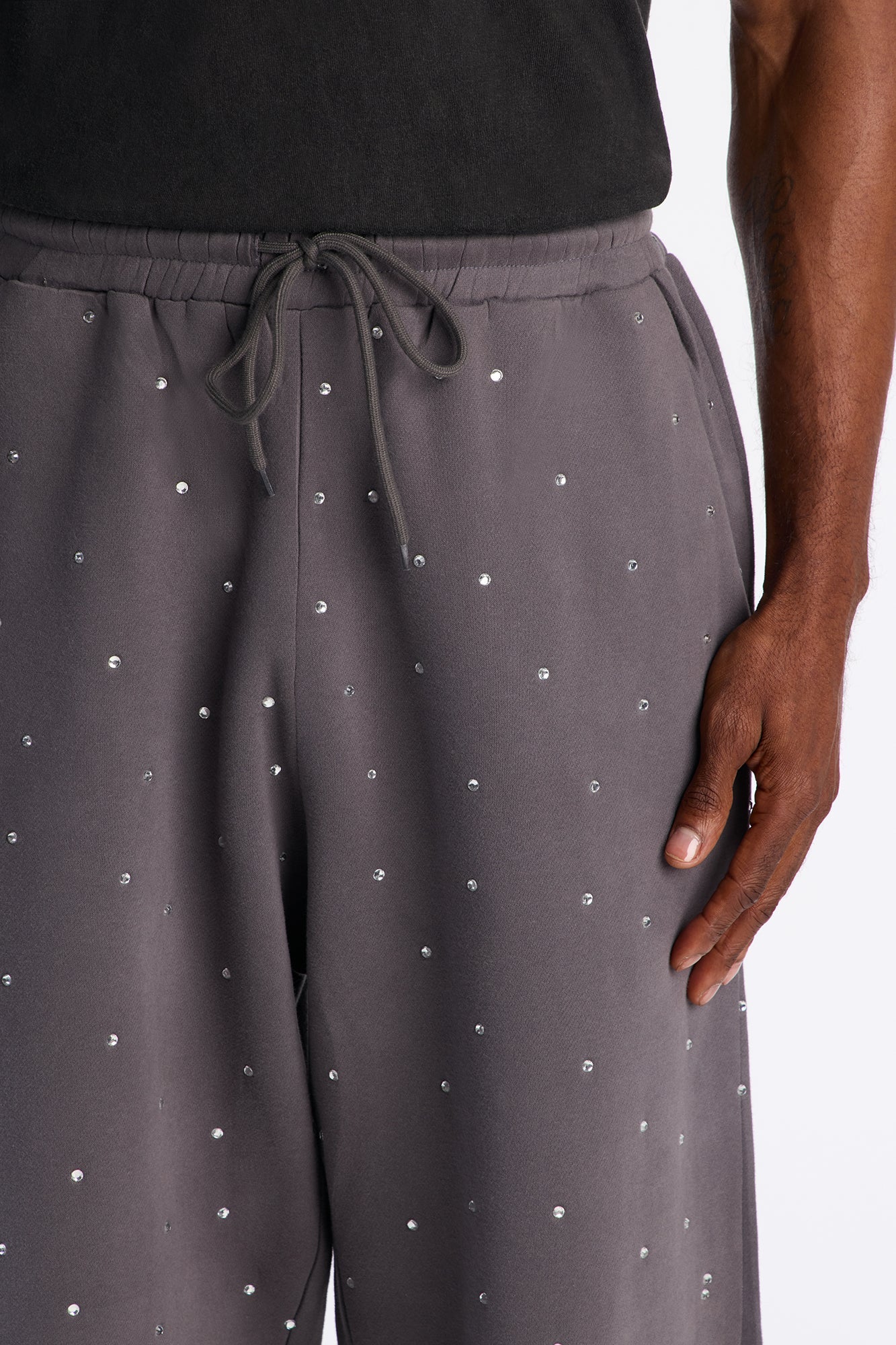 Rhinestone Flame Wide Leg Sweatpants - Charcoal