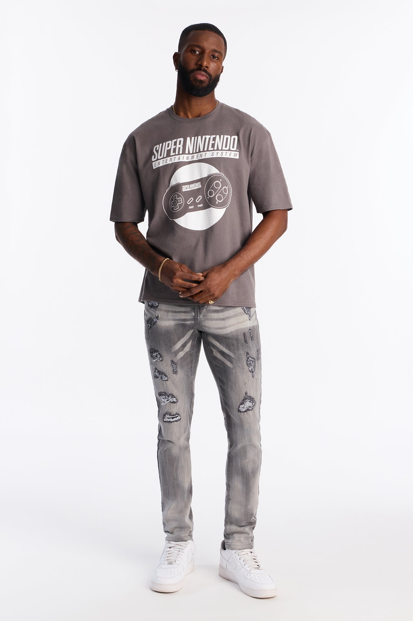 Super Nintendo Vintage Boxy Short Sleeve Tee - Charcoal
