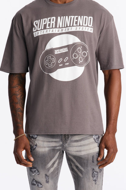 Super Nintendo Vintage Boxy Short Sleeve Tee - Charcoal