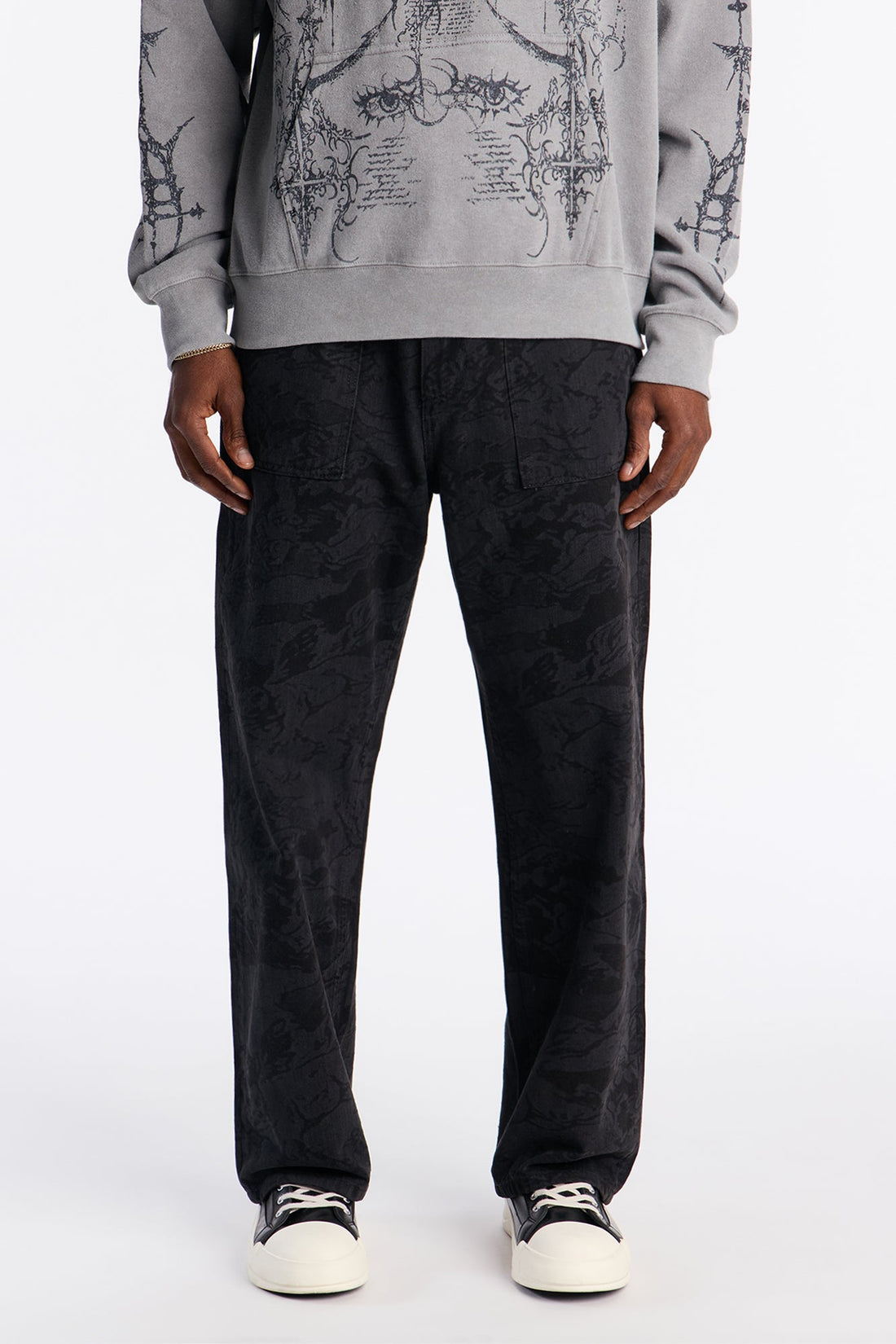 Baggy Floral Print Jean - Black Wash