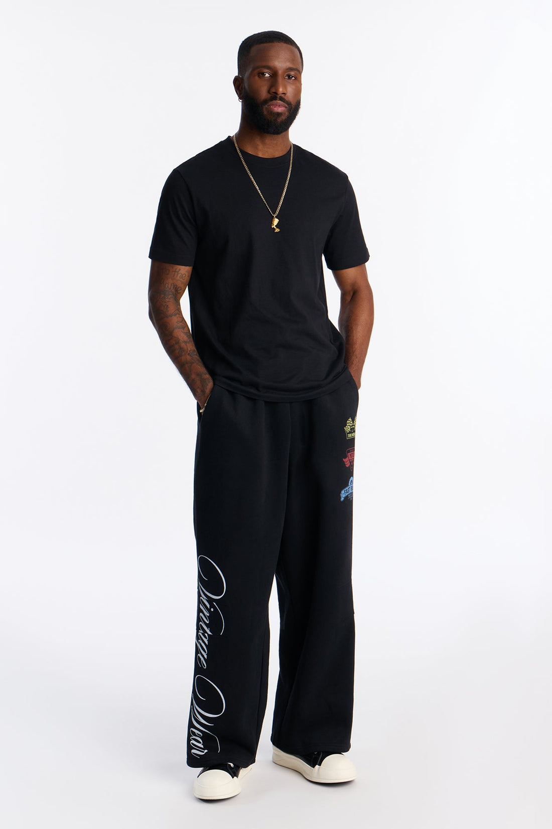 Vintage Wear Wide Leg Sweatpants - Black