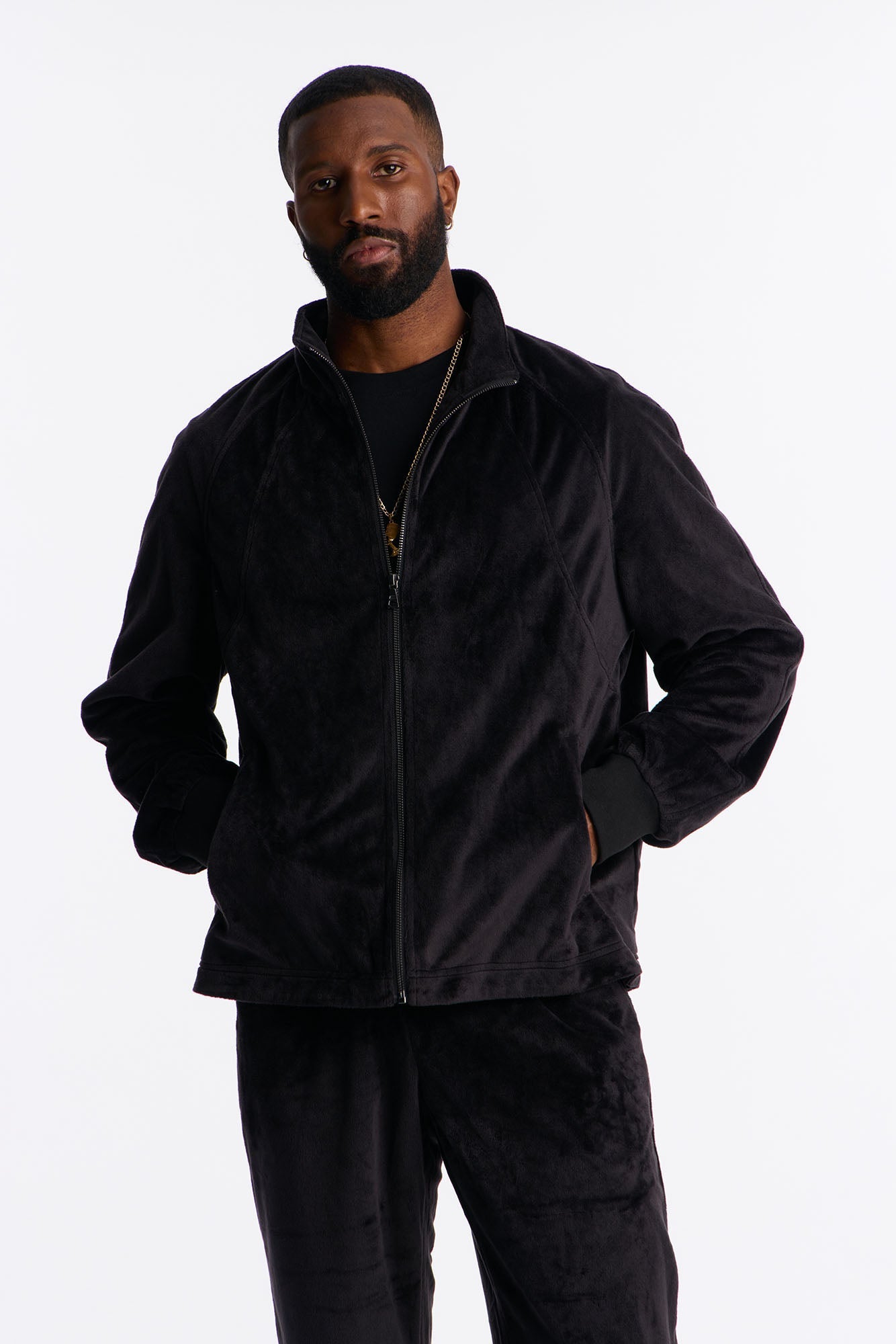 Velour Set It Up Track Jacket - Black