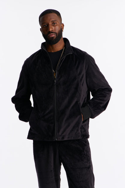 Velour Set It Up Track Jacket - Black