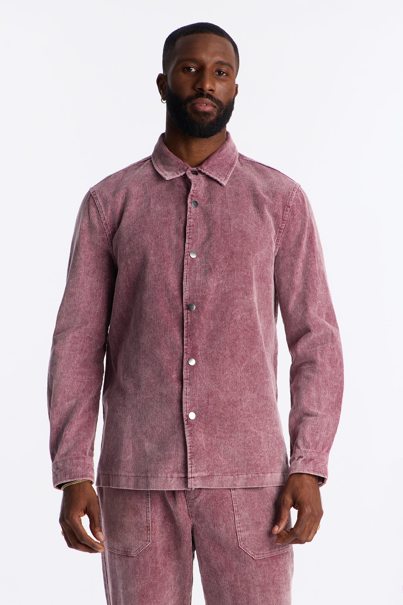 Chi Town Corduroy Button Up Shirt - Burgundy