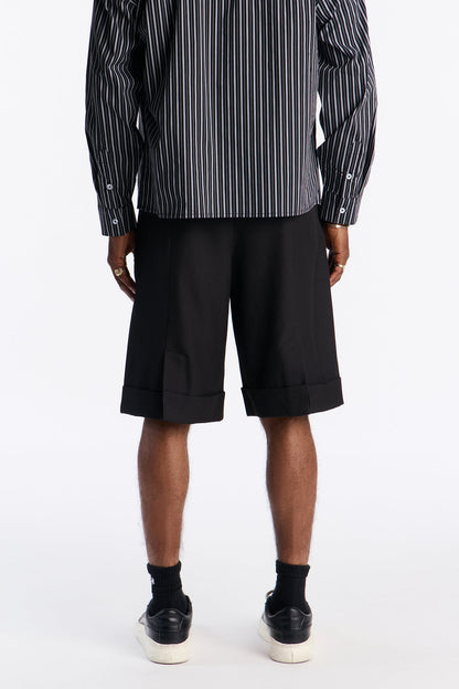 Oversized Exaggerated Slit Cuff Short - Black