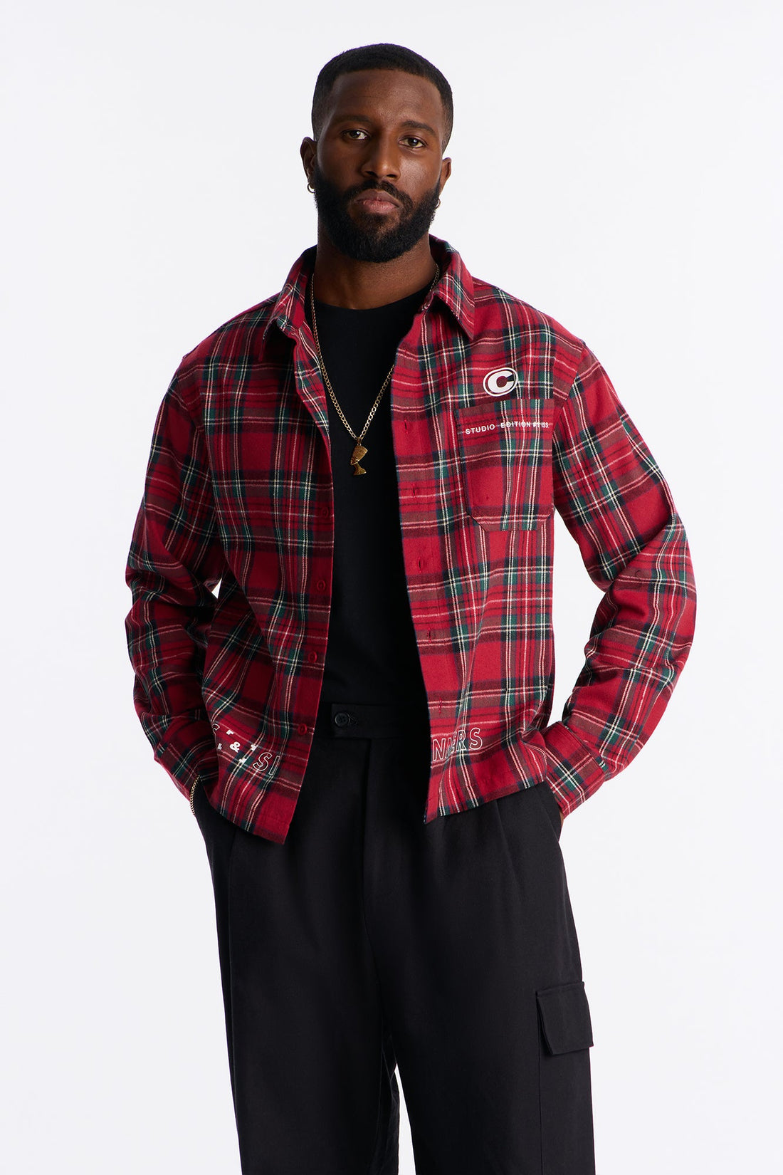 Cropped Culture Plaid Button Up Shirt - Red