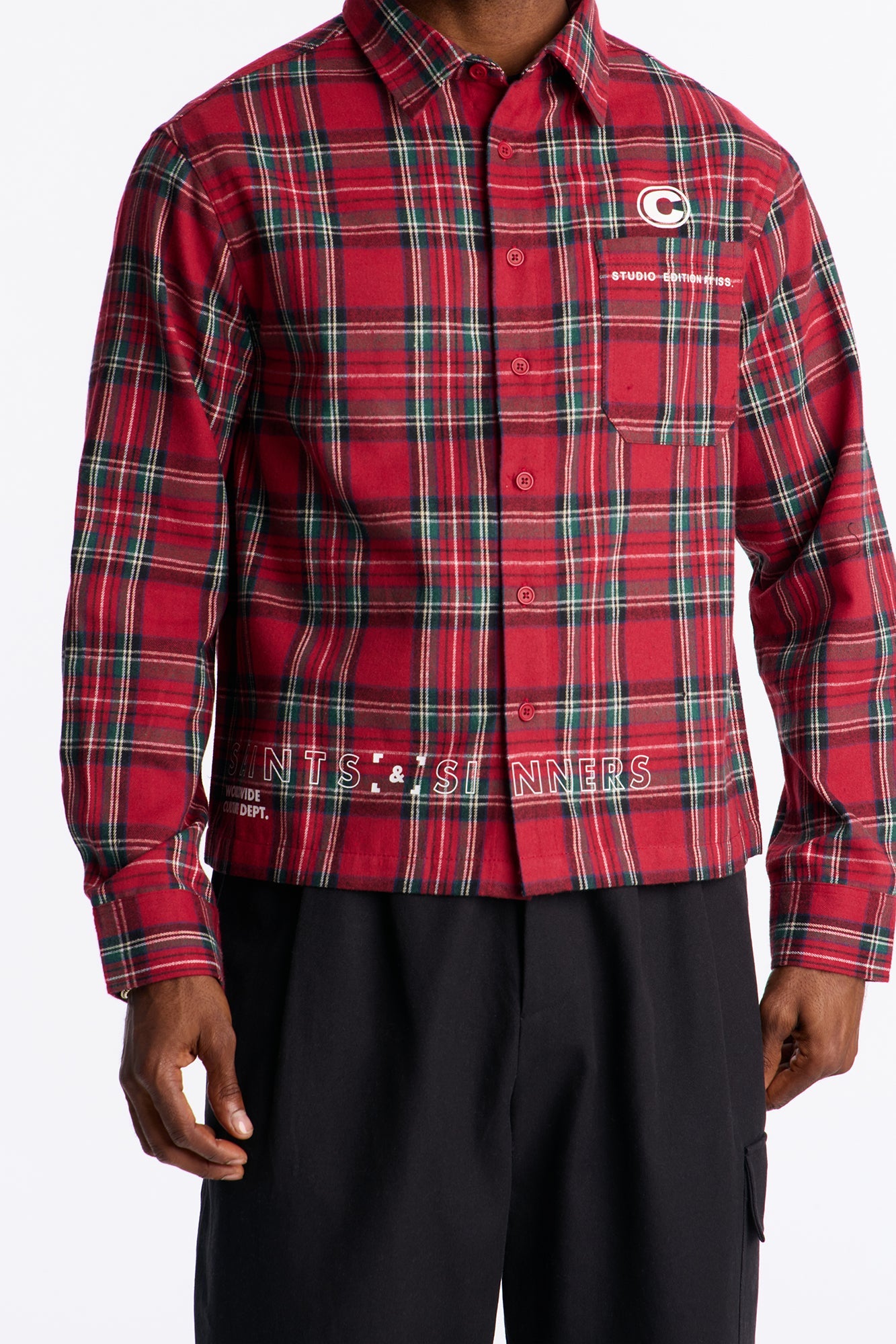 Cropped Culture Plaid Button Up Shirt - Red