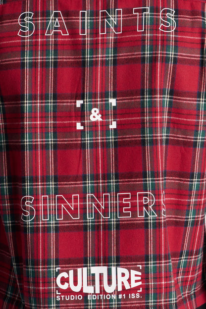 Cropped Culture Plaid Button Up Shirt - Red