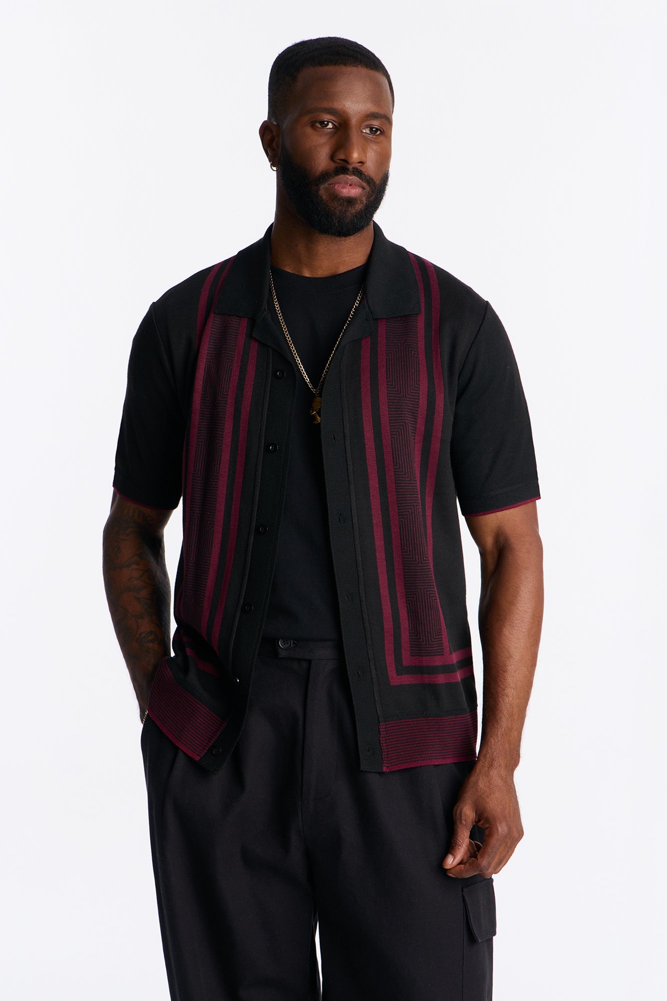 Casa Stripe Button Up - Black/combo