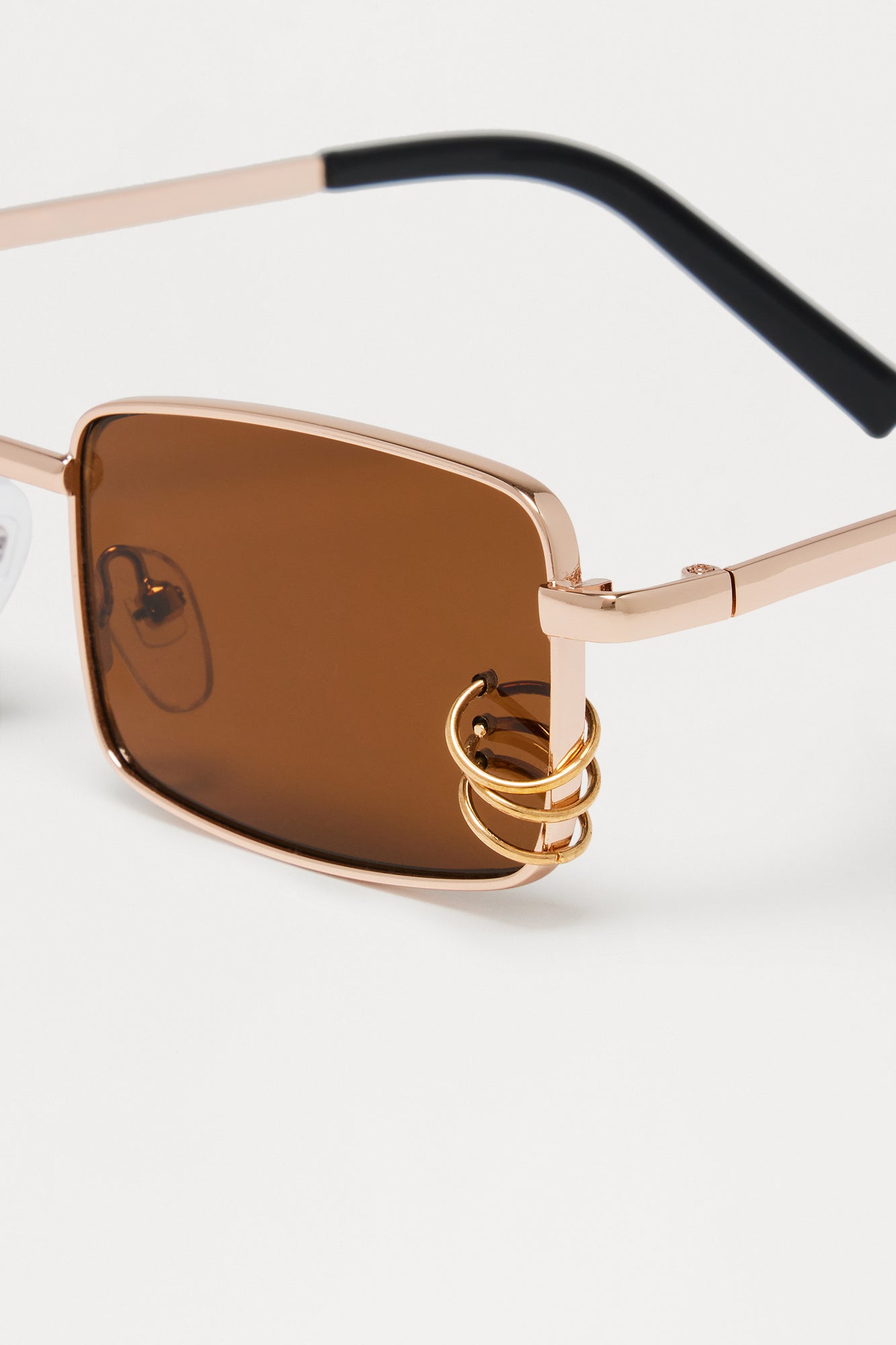 Square Metal Grommet Colored Lenses Sunglasses - Gold/Brown