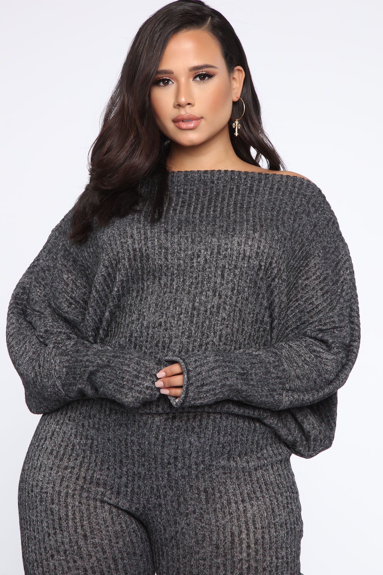 Feeling The Chill Sweater Set - Charcoal