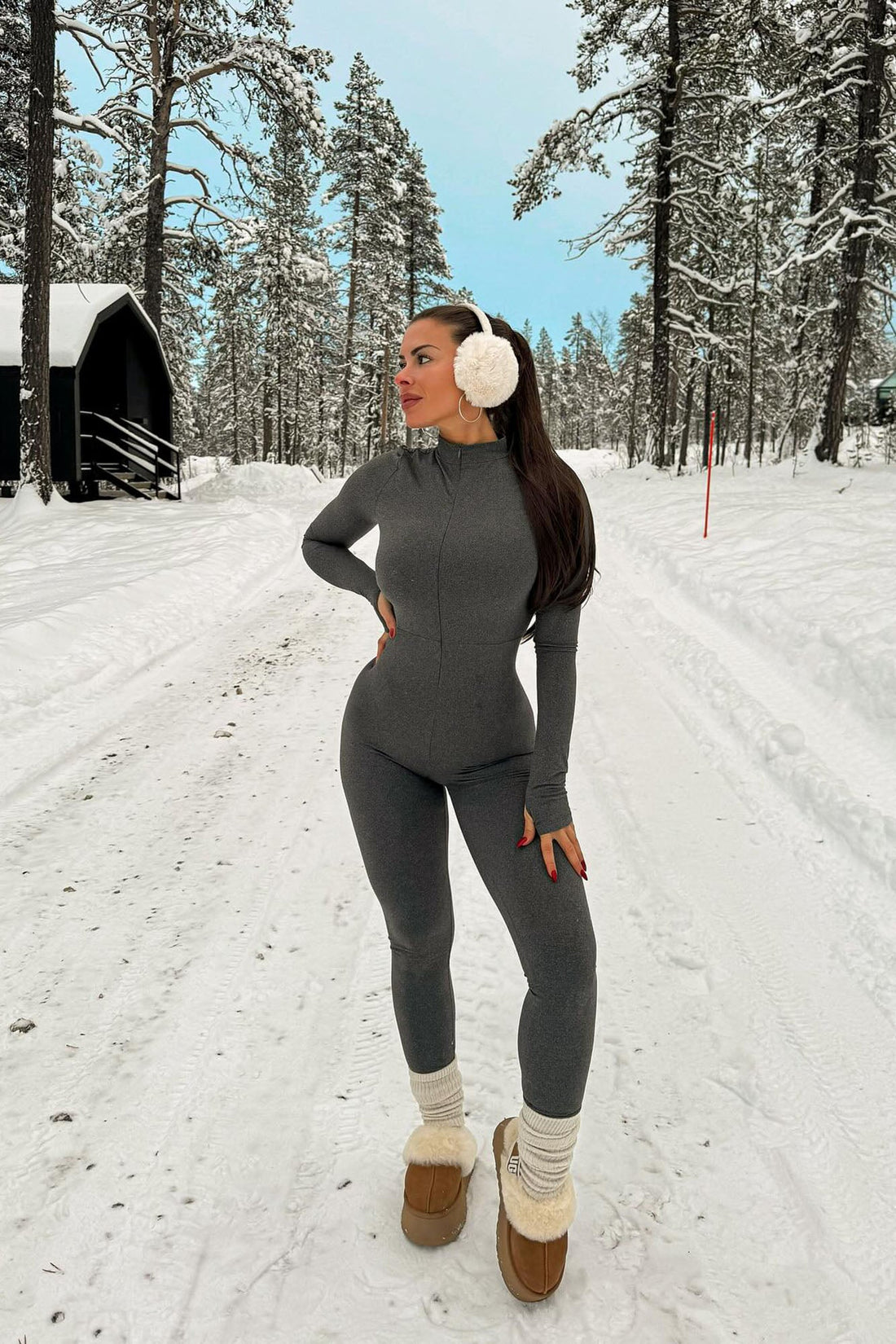 Houston Hottie Thumbhole Jumpsuit - Charcoal