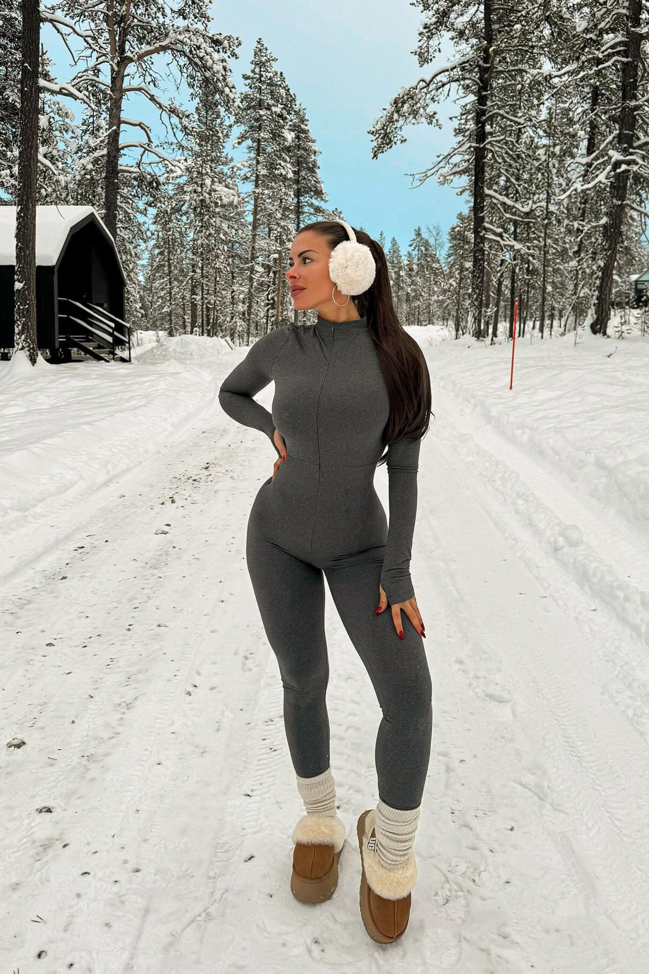 Houston Hottie Thumbhole Jumpsuit - Charcoal